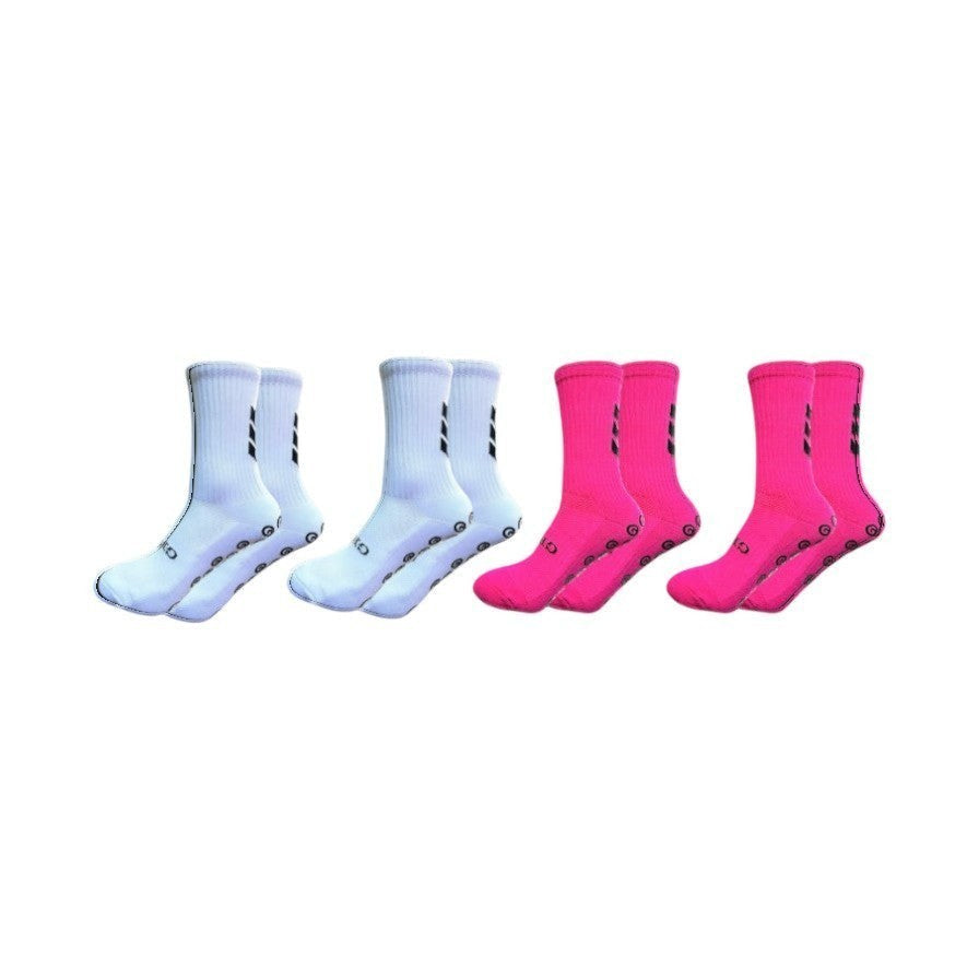 GRIPZ SOCKSH 4-pack of white and pink athletic grip socks with advanced grip technology for sports.